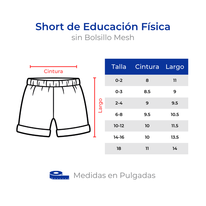 SHORT DE EDUCACION FISICA SIN BOLSILLO