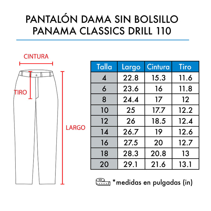 PANTALÓN DAMA SIN BOLSILLO PANAMA CLASSIC DRILL 110