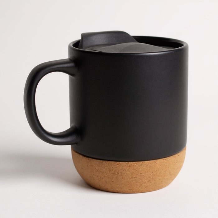 TAZA CERAMICA CON TAPA Y BASE DE CORCHO - (LY6473)