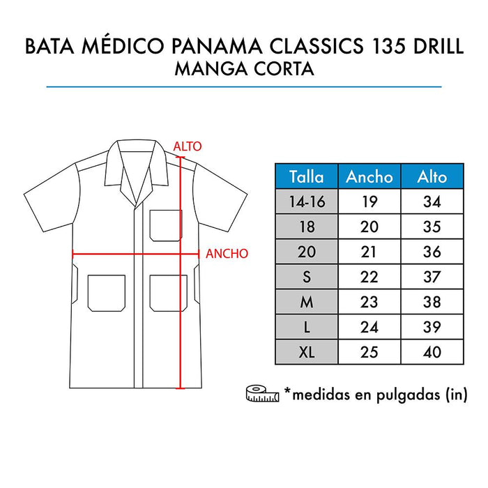BATA MÉDICO PANAMA CLASSIC MANGA CORTA 135 DRILL